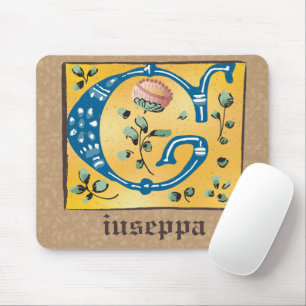 Mediaeval Floral Illuminated Letter G Monogram Mouse Pad
