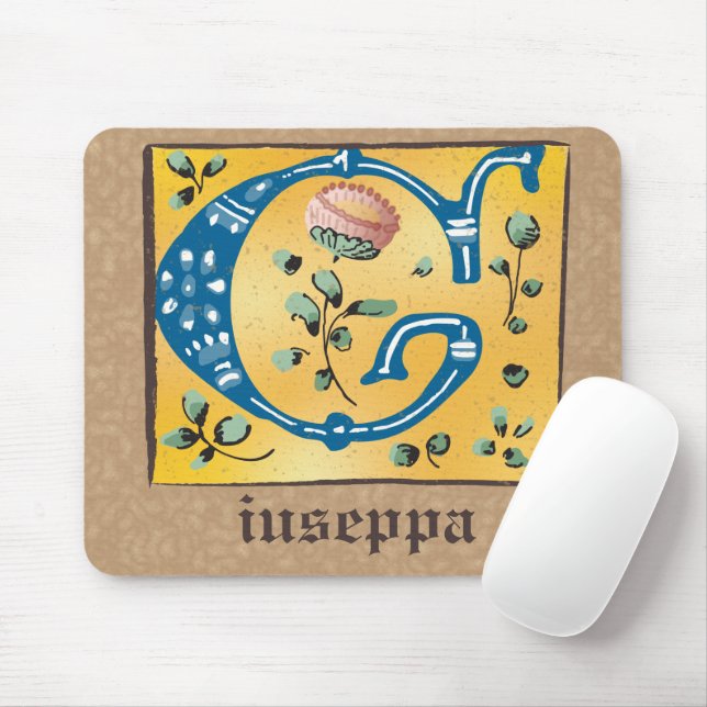 Mediaeval Floral Illuminated Letter G Monogram Mouse Pad (With Mouse)