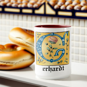 Mediaeval Floral Illuminated Letter G Monogram Mug