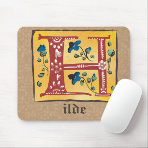 Mediaeval Floral Illuminated Letter H Monogram Mouse Pad