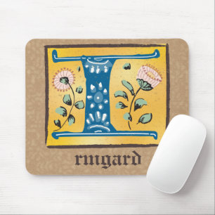 Mediaeval Floral Illuminated Letter I Monogram Mouse Pad