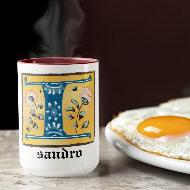 Mediaeval Floral Illuminated Letter I Monogram Mug (Creator Uploaded)