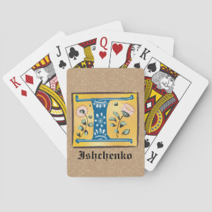 Mediaeval Floral Illuminated Letter I Monogram Playing Cards