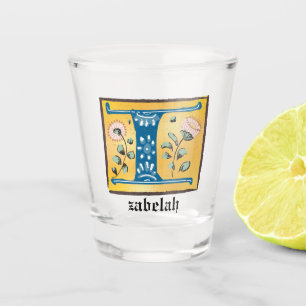 Mediaeval Floral Illuminated Letter I Monogram Shot Glass