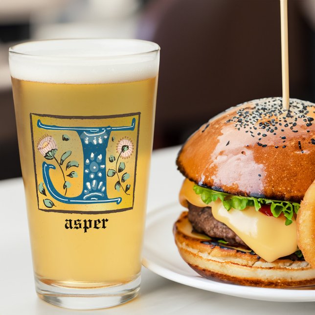 Mediaeval Floral Illuminated Letter J Monogram Glass (Creator Uploaded)