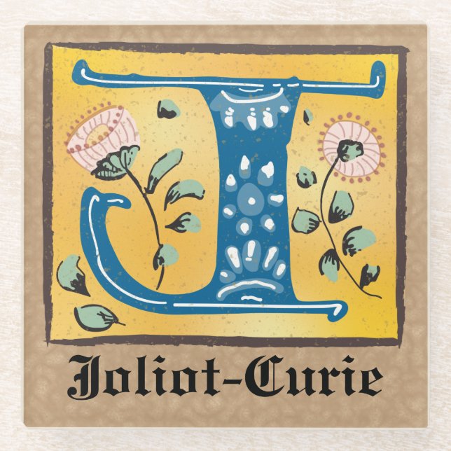 Mediaeval Floral Illuminated Letter J Monogram Glass Coaster (Front)