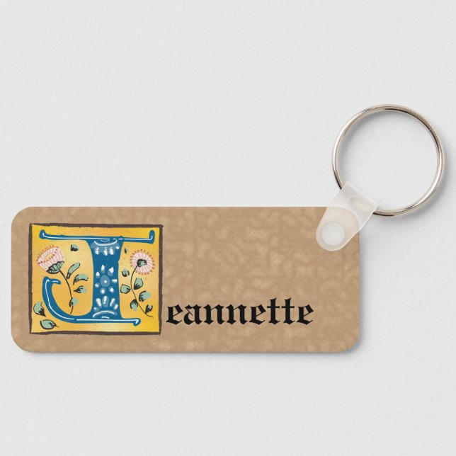 Mediaeval Floral Illuminated Letter J Monogram Key Ring (Front)
