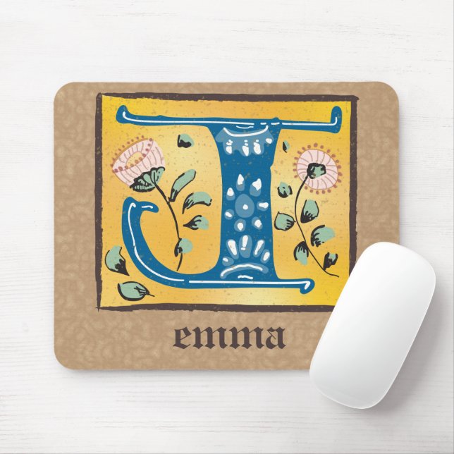 Mediaeval Floral Illuminated Letter J Monogram Mouse Pad (With Mouse)
