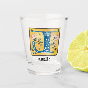 Mediaeval Floral Illuminated Letter J Monogram Shot Glass