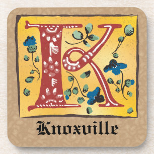 Mediaeval Floral Illuminated Letter K Monogram Coaster