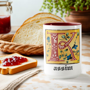 Mediaeval Floral Illuminated Letter K Monogram Mug