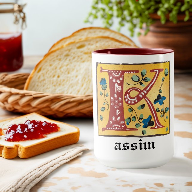 Mediaeval Floral Illuminated Letter K Monogram Mug (Creator Uploaded)