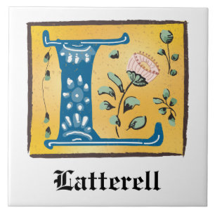 Mediaeval Floral Illuminated Letter L Monogram Ceramic Tile