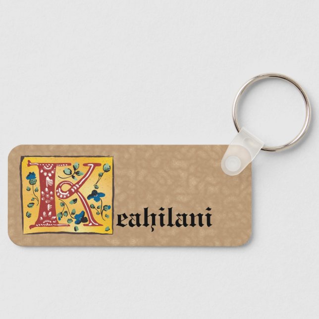Mediaeval Floral Illuminated Letter L Monogram Key Ring (Front)