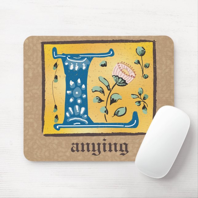 Mediaeval Floral Illuminated Letter L Monogram Mouse Pad (With Mouse)