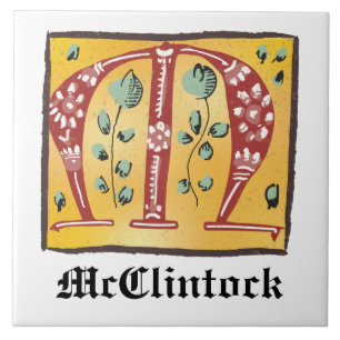 Mediaeval Floral Illuminated Letter M Monogram Ceramic Tile
