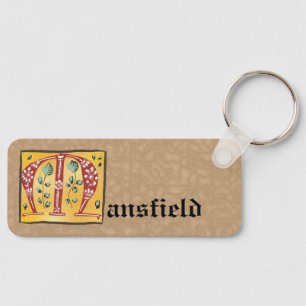 Mediaeval Floral Illuminated Letter M Monogram Key Ring