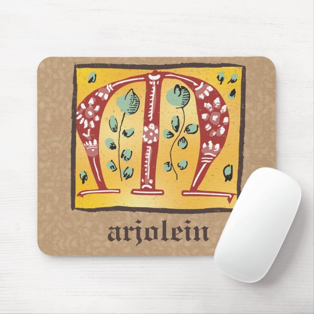 Mediaeval Floral Illuminated Letter M Monogram Mouse Pad (With Mouse)