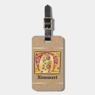Mediaeval Floral Illuminated Letter N Monogram Luggage Tag