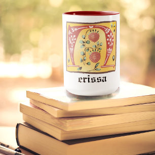Mediaeval Floral Illuminated Letter N Monogram Mug