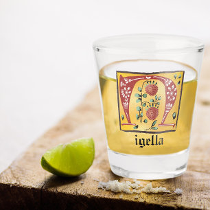 Mediaeval Floral Illuminated Letter N Monogram Shot Glass