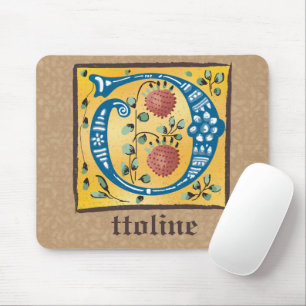 Mediaeval Floral Illuminated Letter O Monogram Mouse Pad