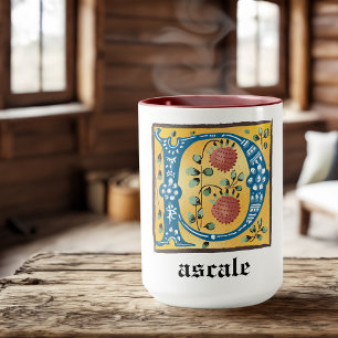 Mediaeval Floral Illuminated Letter P Monogram Mug