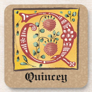 Mediaeval Floral Illuminated Letter Q Monogram Coaster