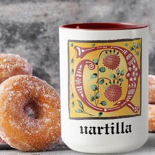 Mediaeval Floral Illuminated Letter Q Monogram Mug