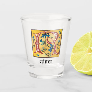 Mediaeval Floral Illuminated Letter R Monogram Shot Glass