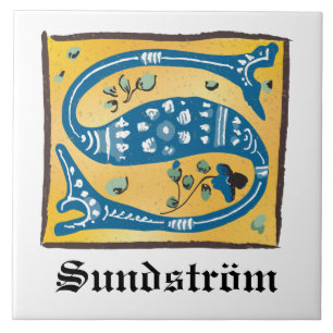 Mediaeval Floral Illuminated Letter S Monogram Ceramic Tile