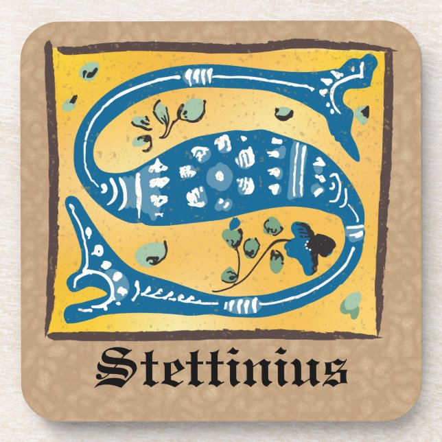 Mediaeval Floral Illuminated Letter S Monogram Coaster (Front)