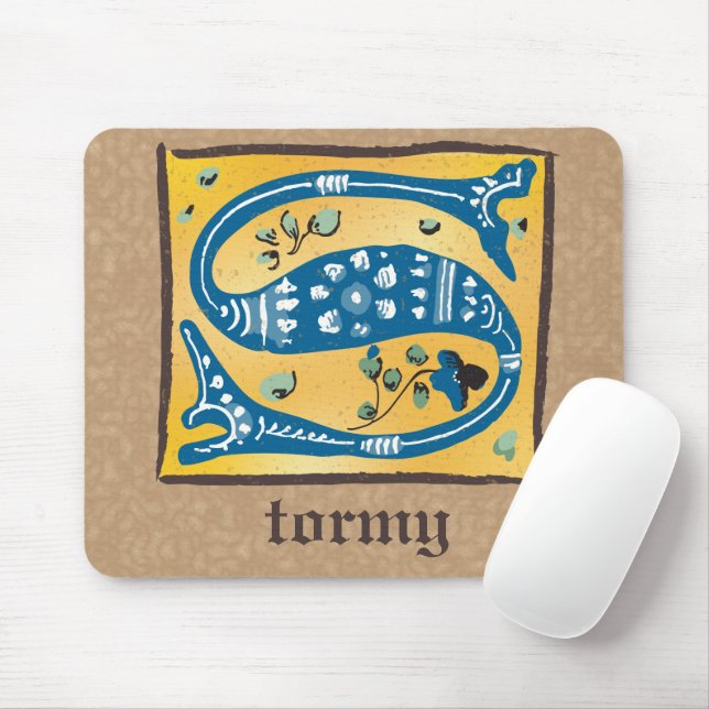 Mediaeval Floral Illuminated Letter S Monogram Mouse Pad (With Mouse)