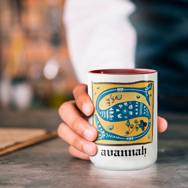 Mediaeval Floral Illuminated Letter S Monogram Mug (Creator Uploaded)