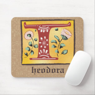 Mediaeval Floral Illuminated Letter T Monogram Mouse Pad