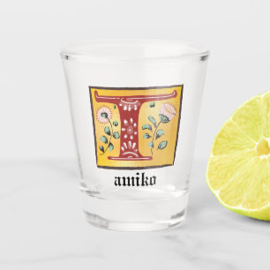Mediaeval Floral Illuminated Letter T Monogram Shot Glass