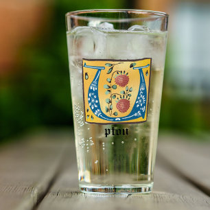 Mediaeval Floral Illuminated Letter U Monogram Glass
