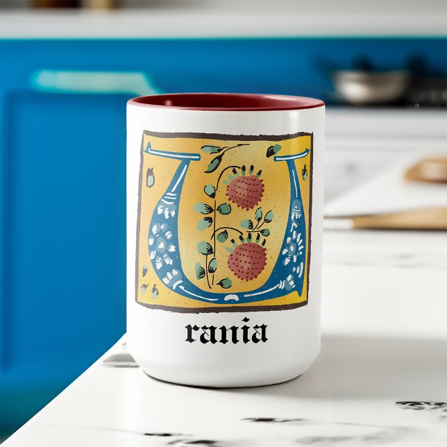 Mediaeval Floral Illuminated Letter U Monogram Mug (Creator Uploaded)