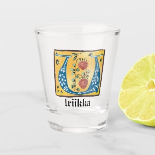 Mediaeval Floral Illuminated Letter U Monogram Shot Glass