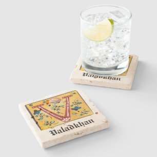 Mediaeval Floral Illuminated Letter V Monogram Stone Coaster
