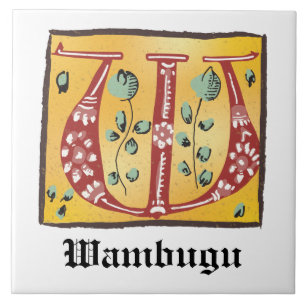 Mediaeval Floral Illuminated Letter W Monogram Ceramic Tile