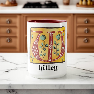 Mediaeval Floral Illuminated Letter W Monogram Mug