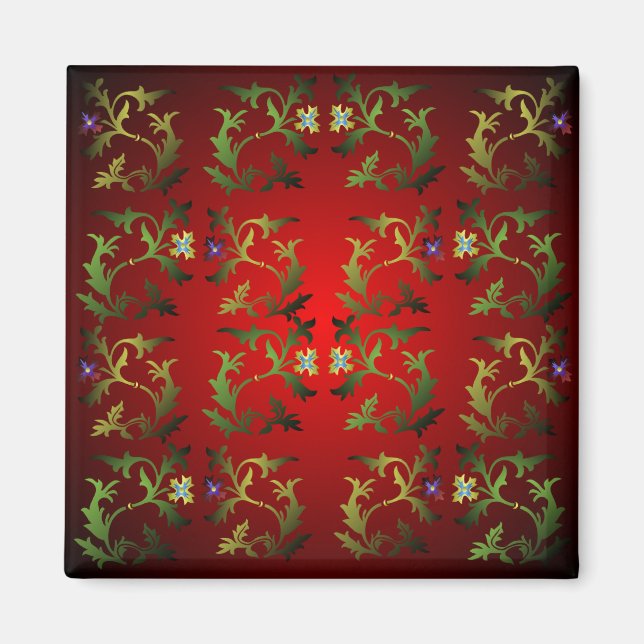 Mediaeval Floral Pattern Square Magnet (Front)