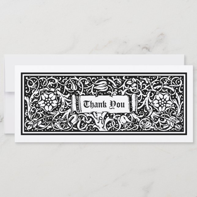 Mediaeval Floral Vine Thank You Card Template (Front)