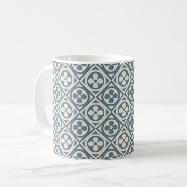 Mediaeval Flower Tiles - Slate Blue Coffee Mug (Front Left)