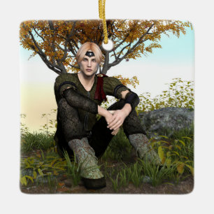 Mediaeval Forest Prince Fantasy Portrait Ceramic Ornament