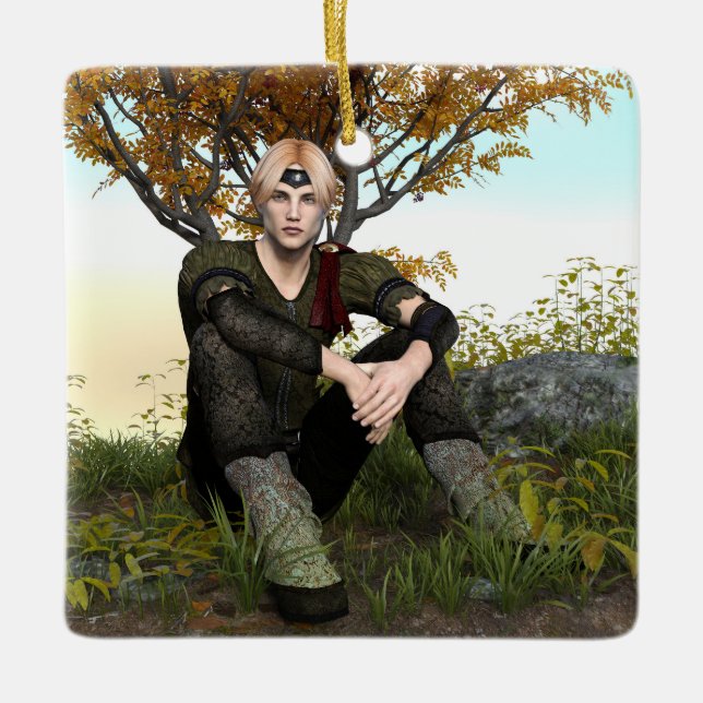 Mediaeval Forest Prince Fantasy Portrait Ceramic Ornament (Front)