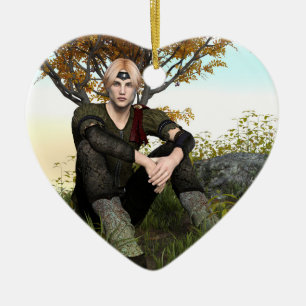 Mediaeval Forest Prince Fantasy Portrait Ceramic Ornament