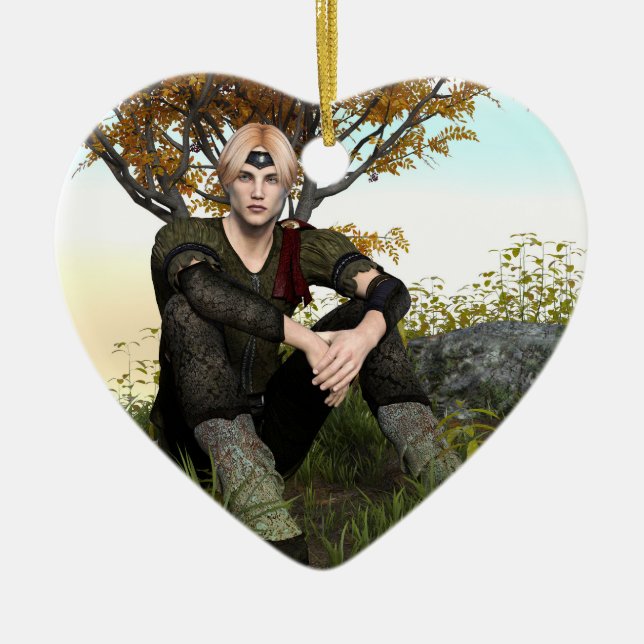 Mediaeval Forest Prince Fantasy Portrait Ceramic Ornament (Front)