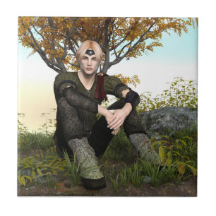 Mediaeval Forest Prince Fantasy Portrait Ceramic Tile